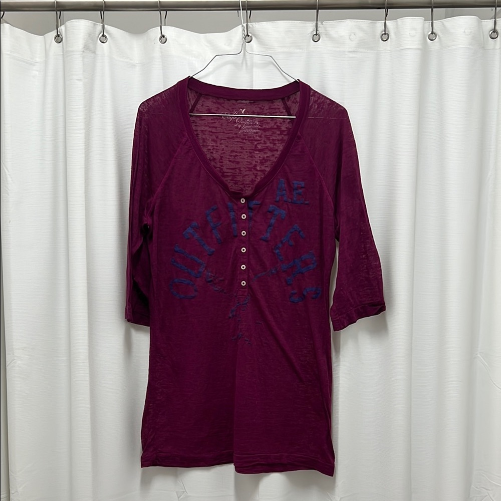 Embellished Purple Maroon Buttoned Burn Out Top